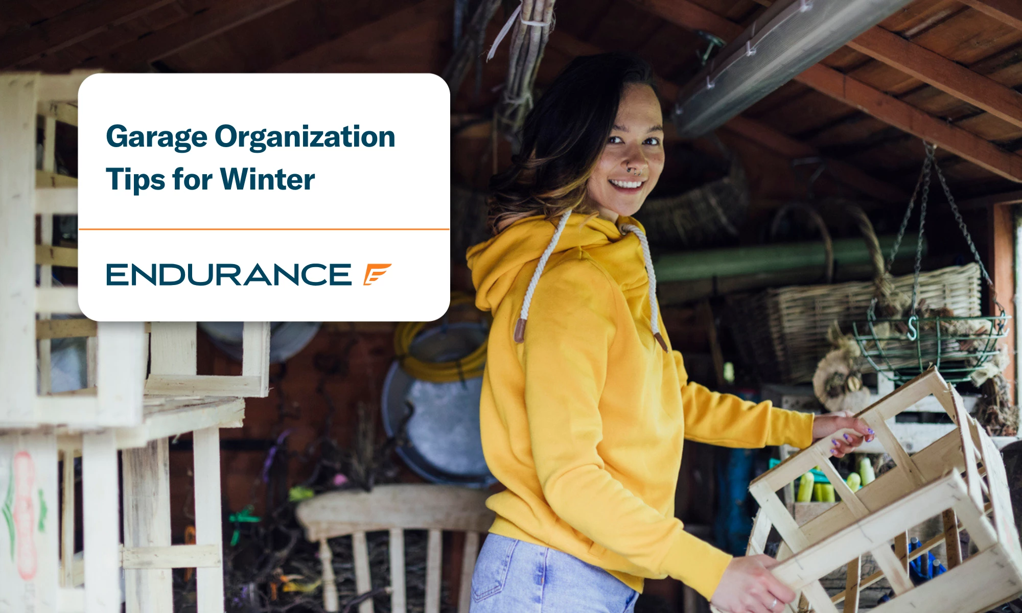 Woman organizing garage for winter storage