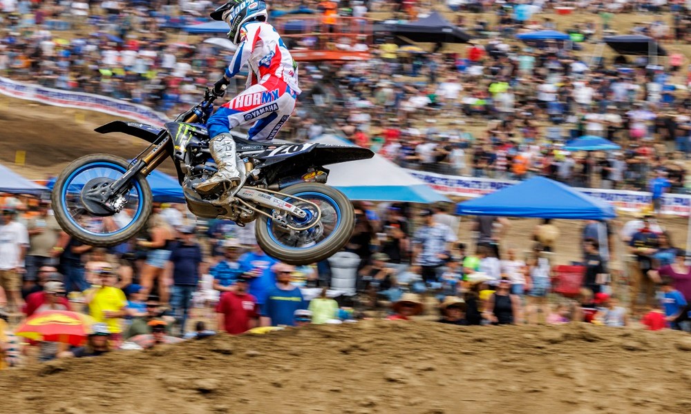 Motocross rider soaring at Hangtown race