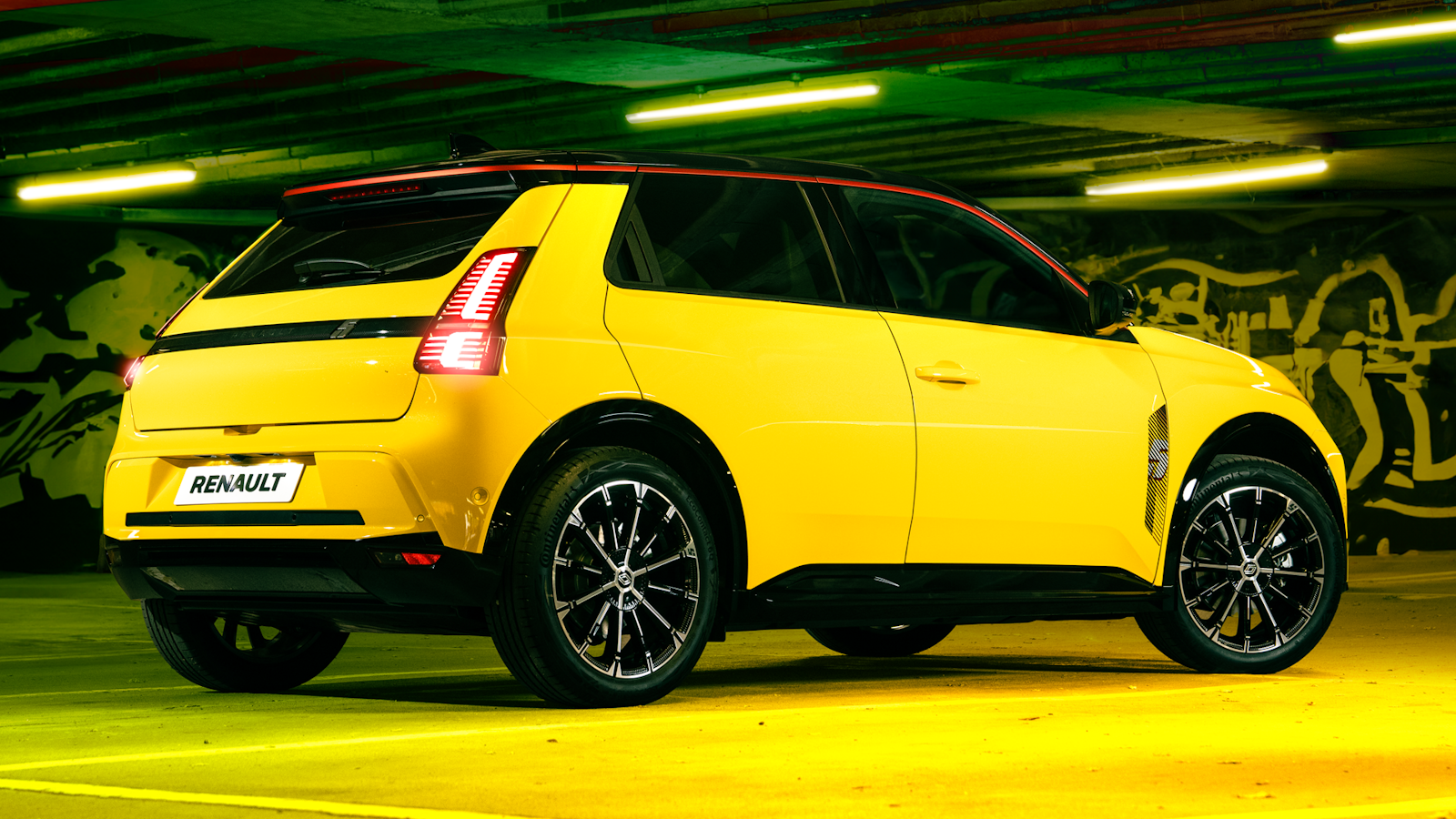 Yellow Renault 5 rear static view