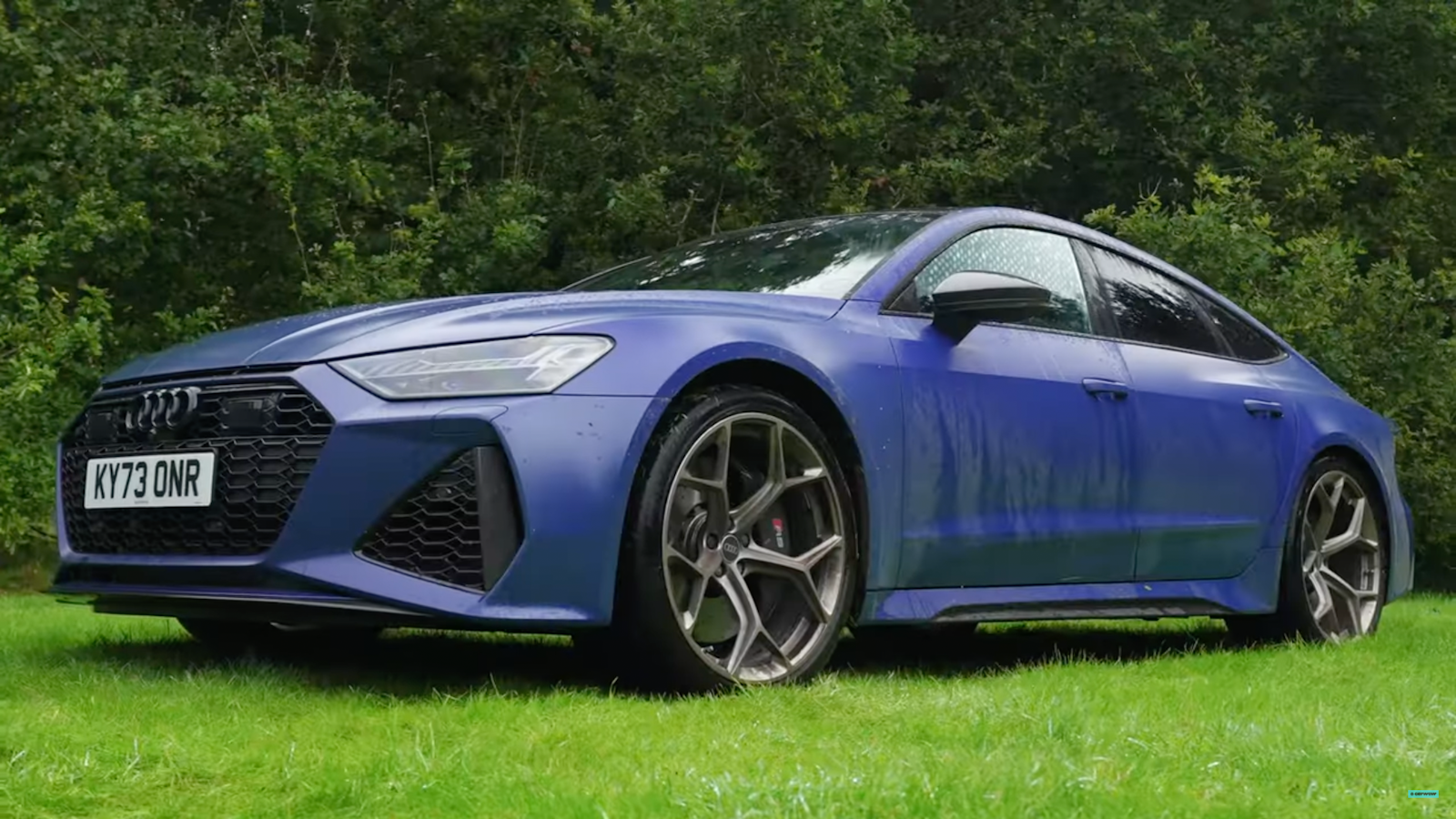 Blue Audi RS7 on grass