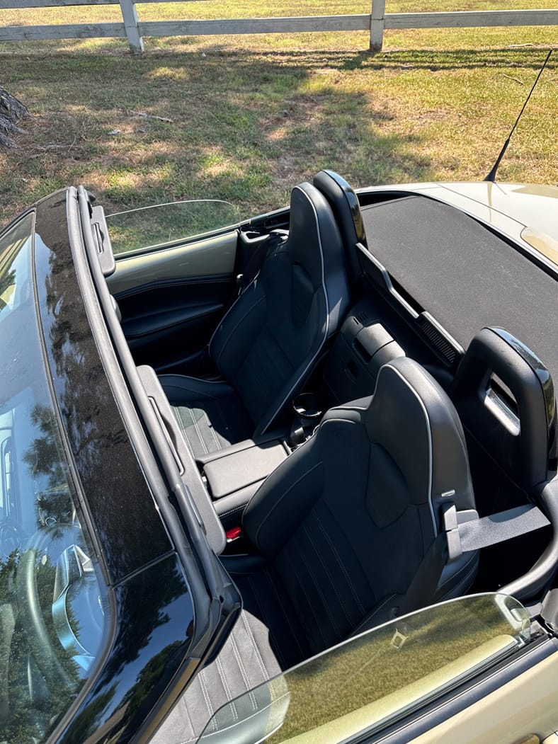 Overhead view of red Mazda Miata