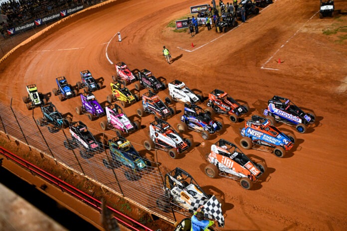 Race cars lined up on track