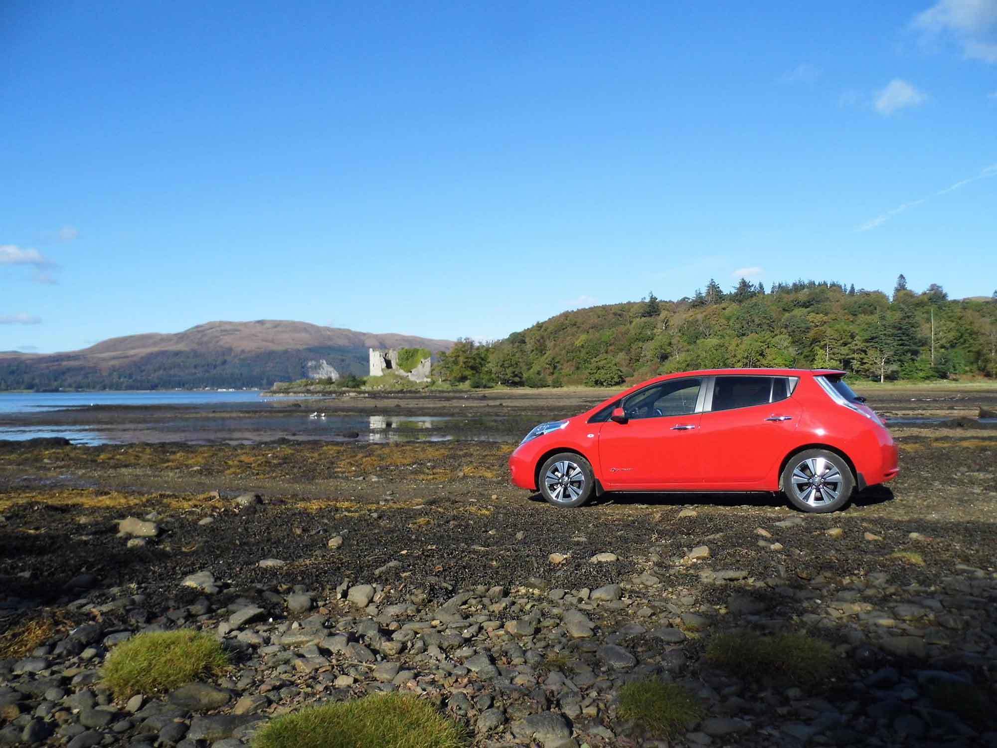 Nissan Leaf parked by water