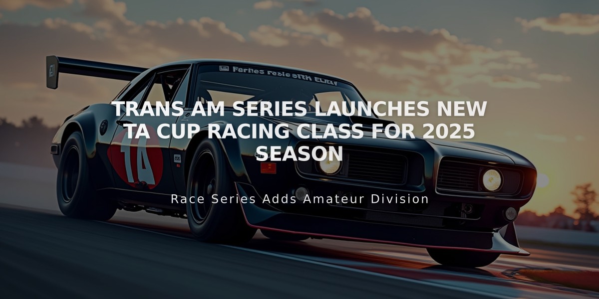 Trans Am Series Launches New TA Cup Racing Class for 2025 Season