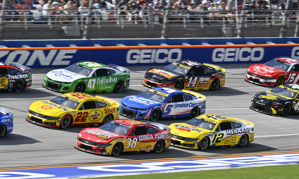 NASCAR cars racing at Talladega