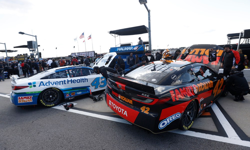 NASCAR race cars on Atlanta track