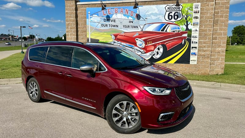 Red Chrysler Pacifica Hybrid minivan