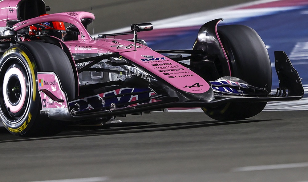 Pink Alpine F1 car racing