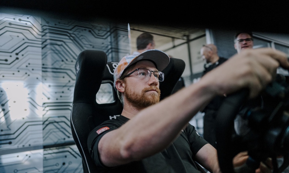 Race car driver in cockpit