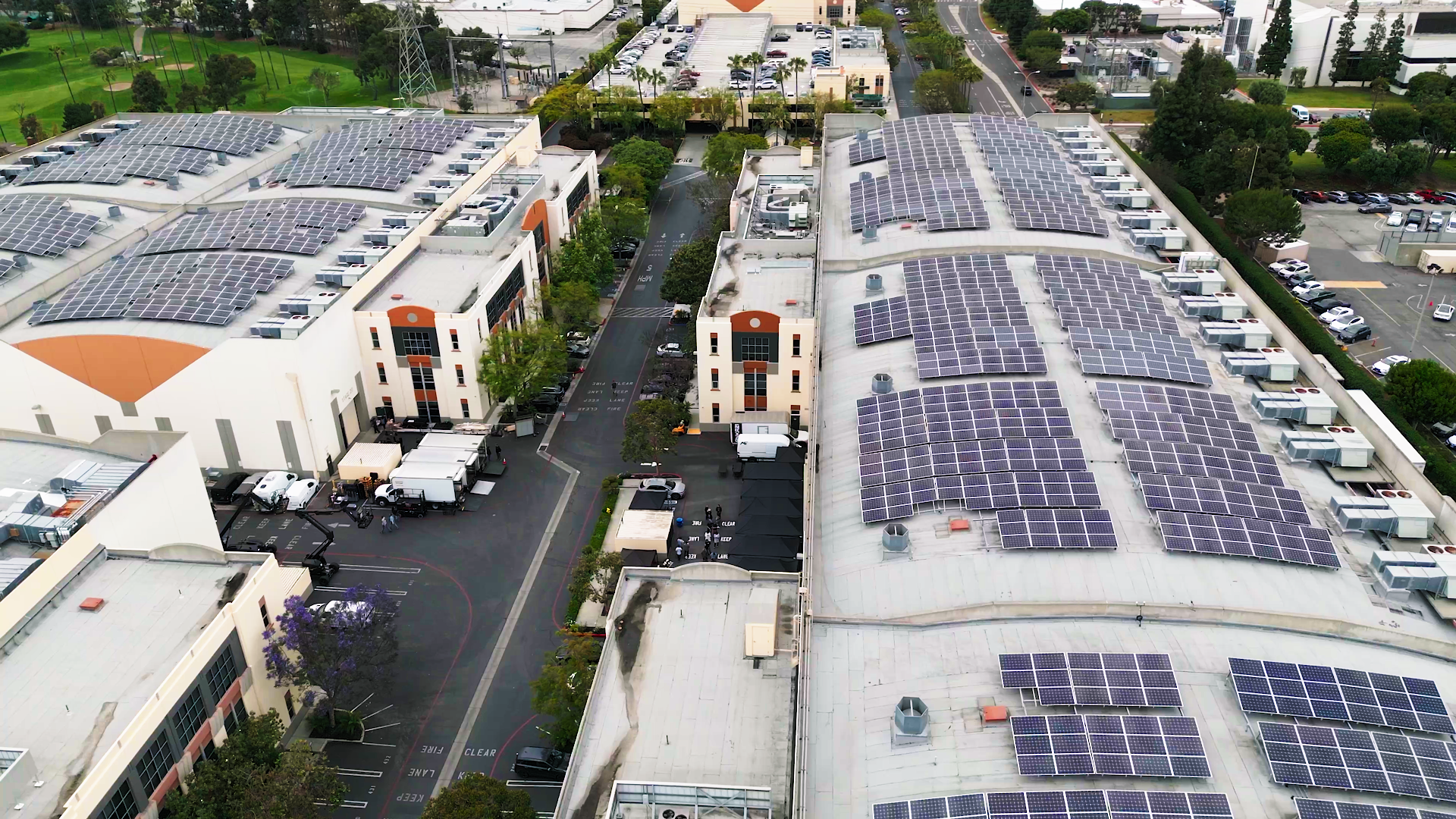 Aerial view of EV charging installation