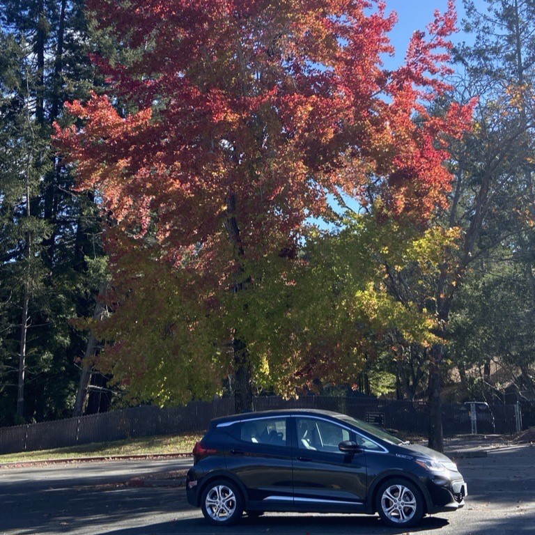 Blue Chevy Bolt charging at EVgo