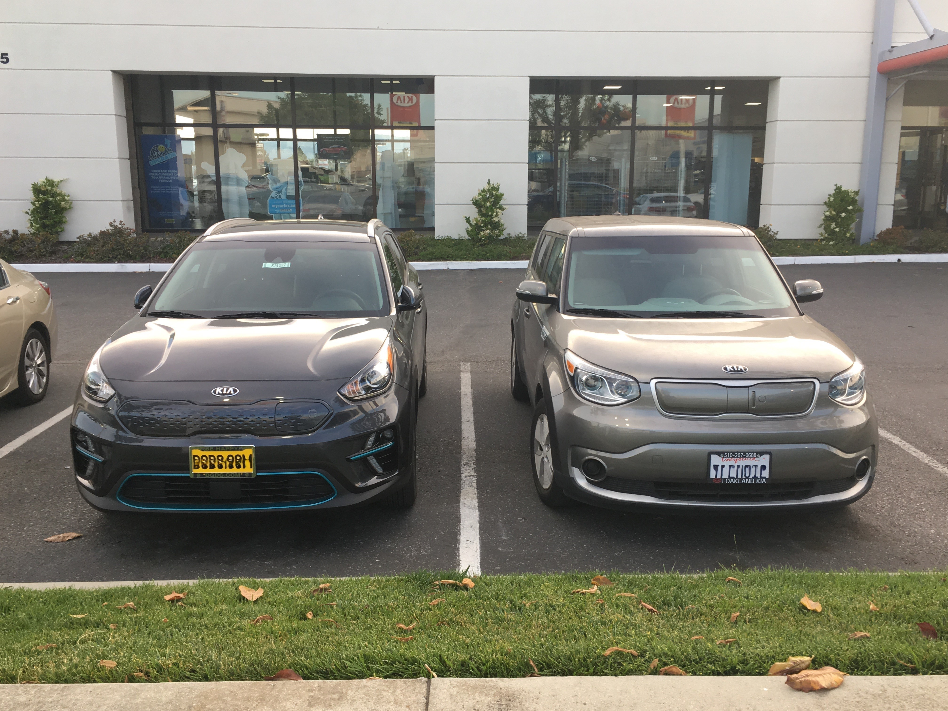 Two electric vehicles charging at station