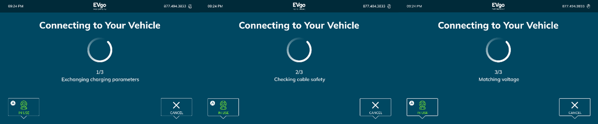 EVgo charging station interface screen