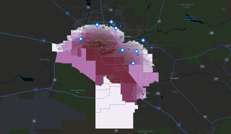 Map of Phoenix environmental justice areas