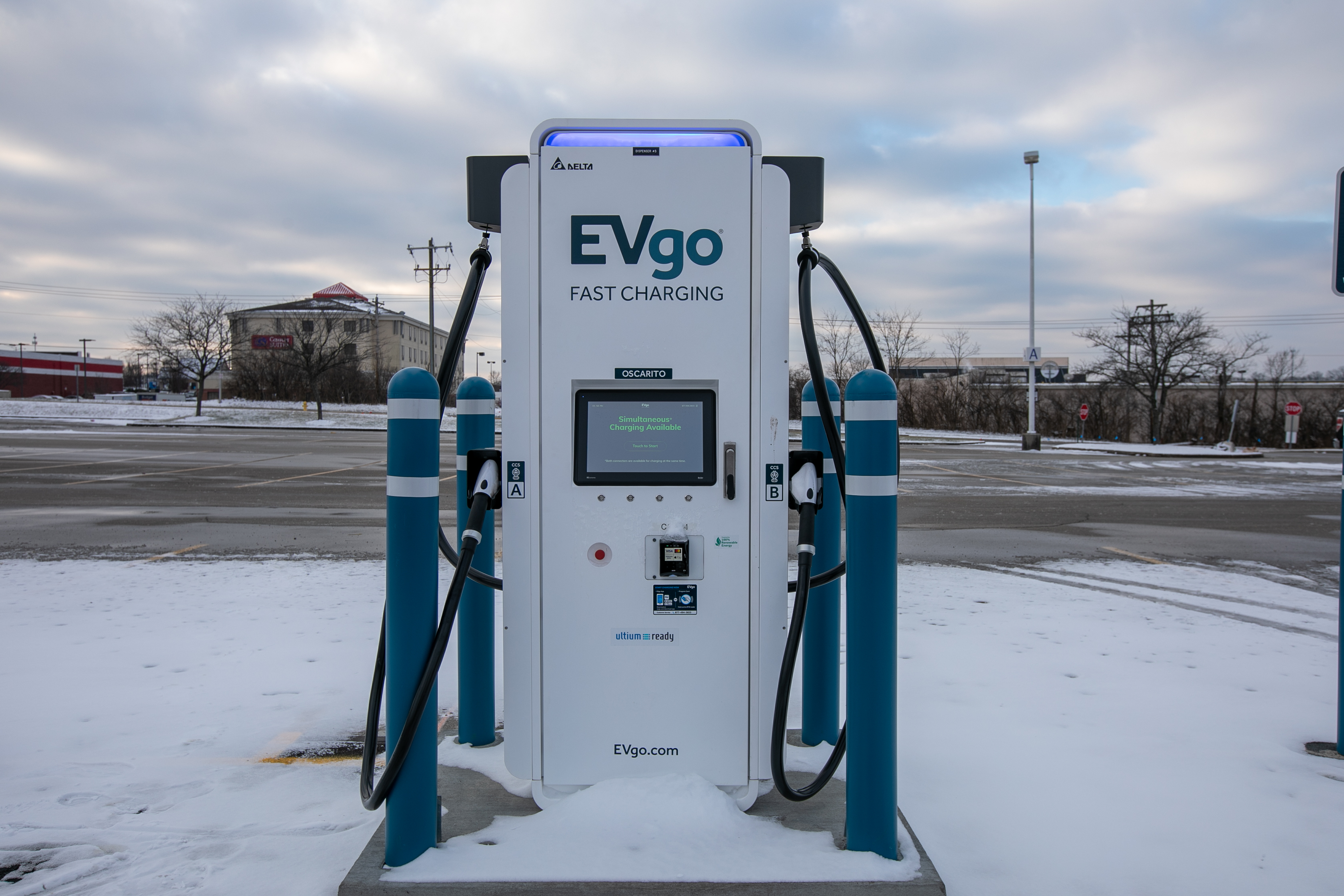 Snowy EVgo charging station