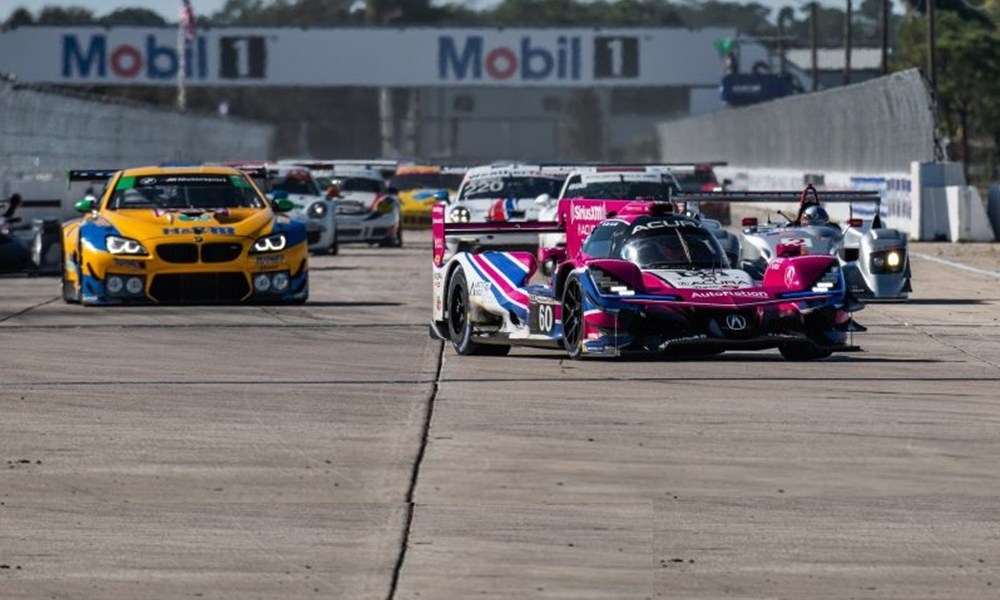 Race cars competing on track