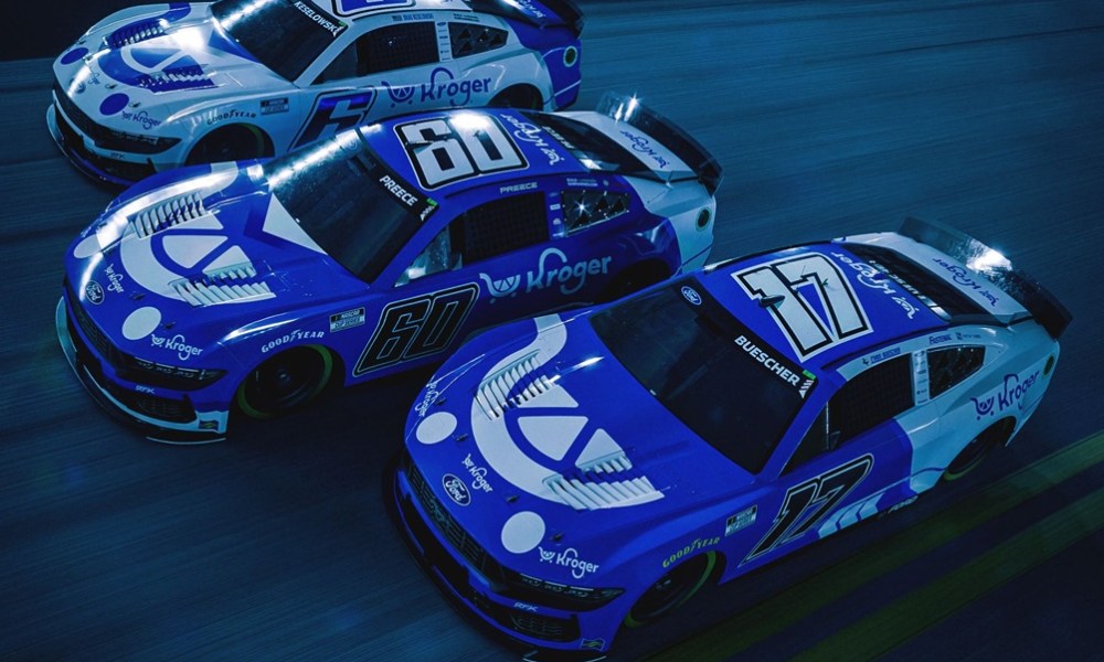 Three Kroger NASCAR race cars