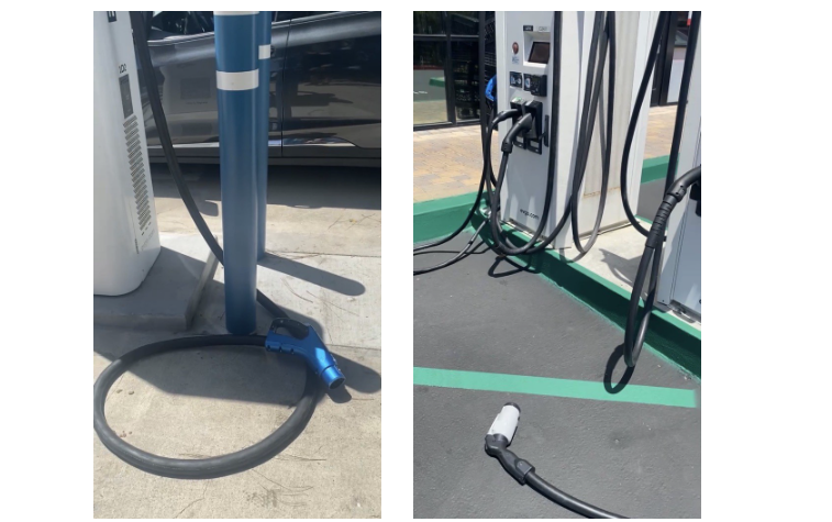 EV charging connectors on ground