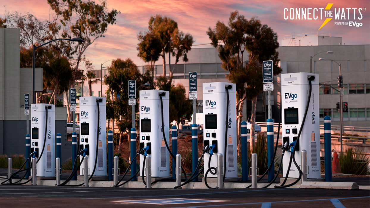 Row of EVgo charging stations