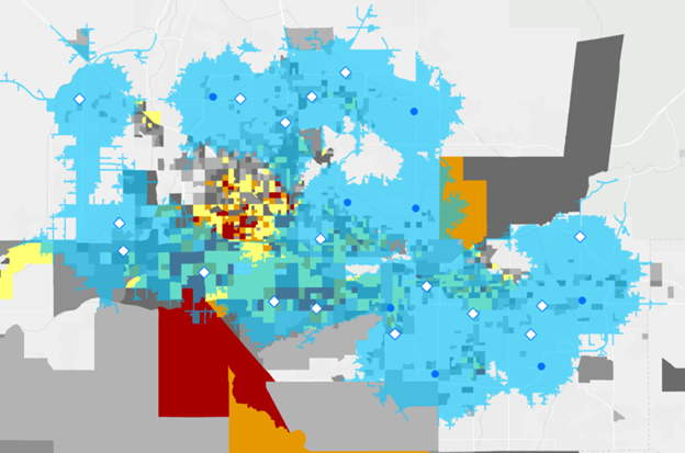 Map showing regional charging coverage