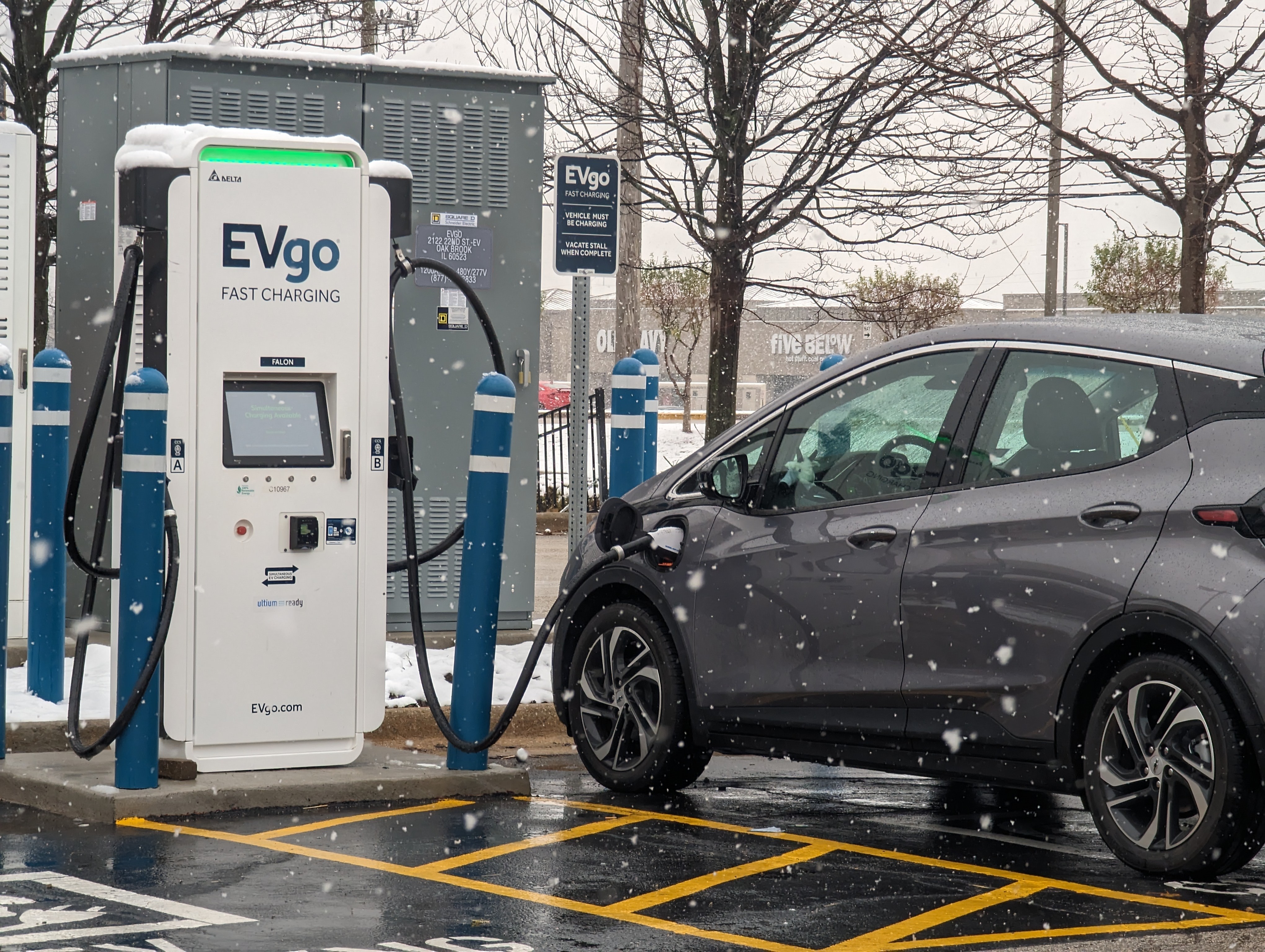 EVgo charging station in snowy weather