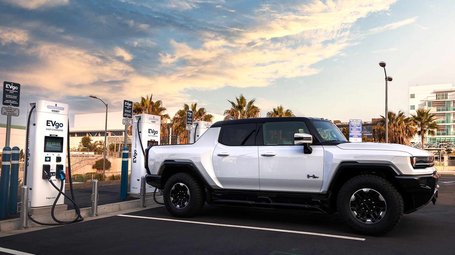 White truck at EVgo charging station