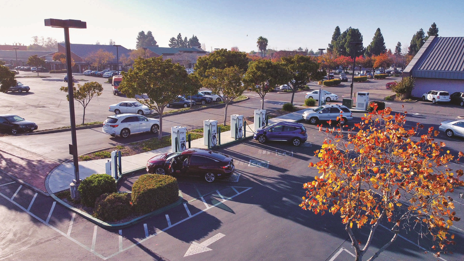 Aerial view of EV charging station