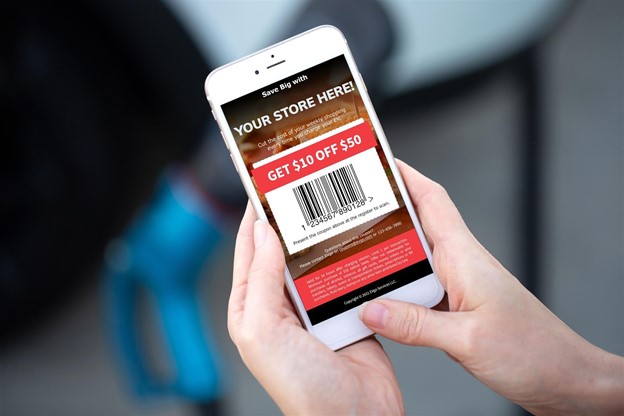 Phone displaying digital store coupon