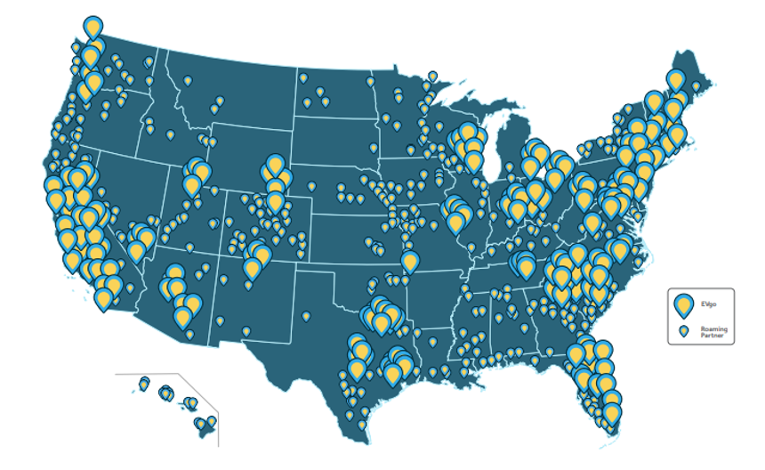 US map with charging station locations