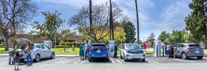 Electric cars charging at EVgo station