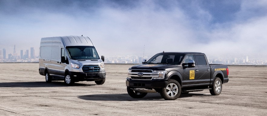 Electric Ford F-150s on tarmac