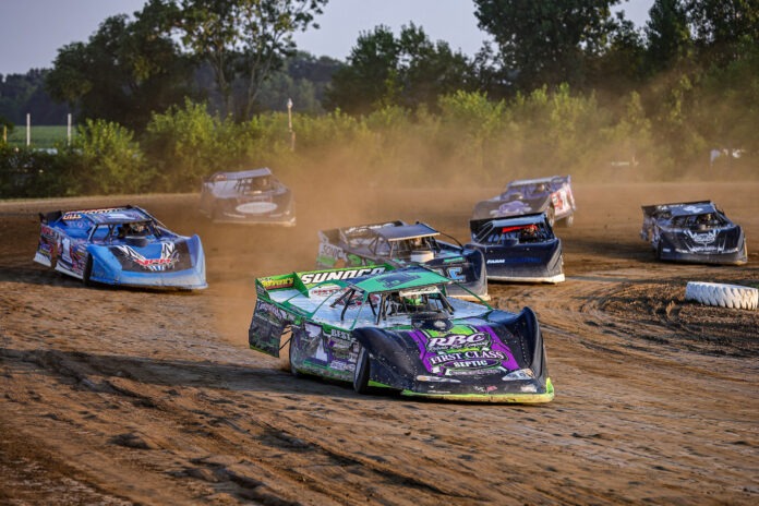 Late model race cars on dirt