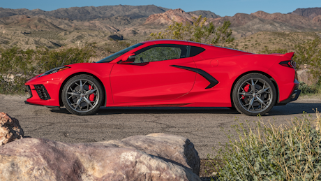 Red Chevrolet Corvette in desert