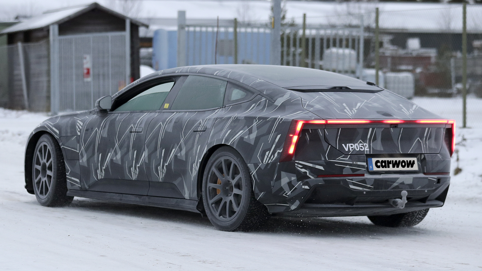 Polestar 5 driving through snow