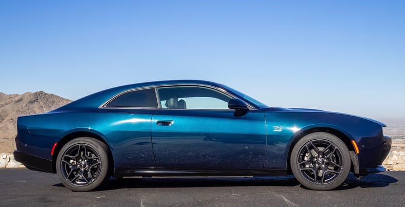 Blue Dodge Charger Daytona EV side-view