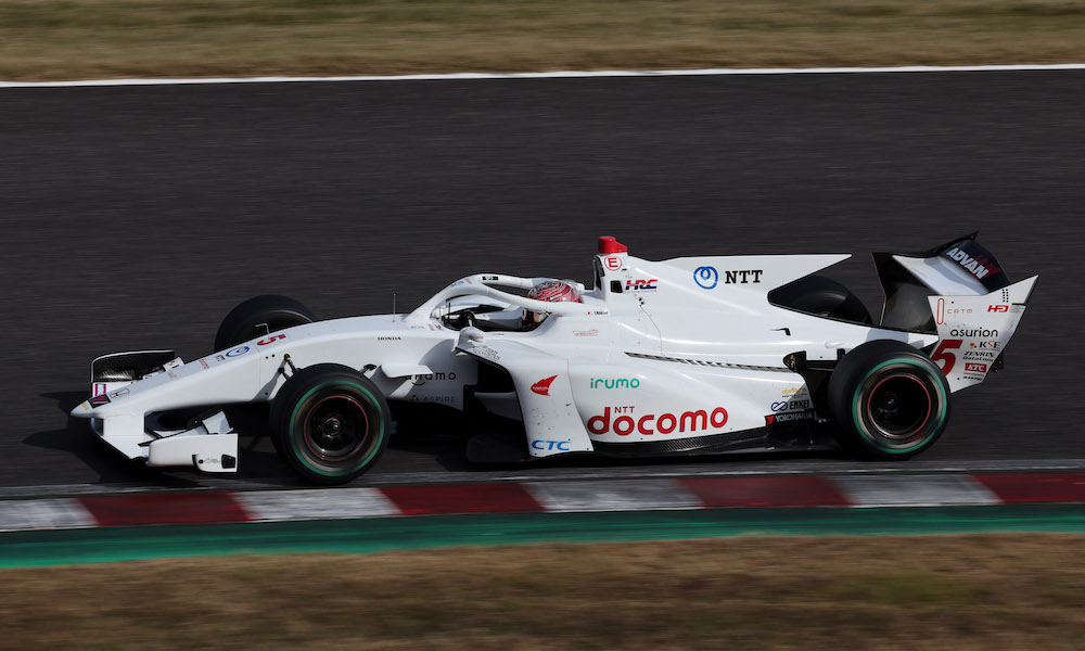 White racing car on racetrack