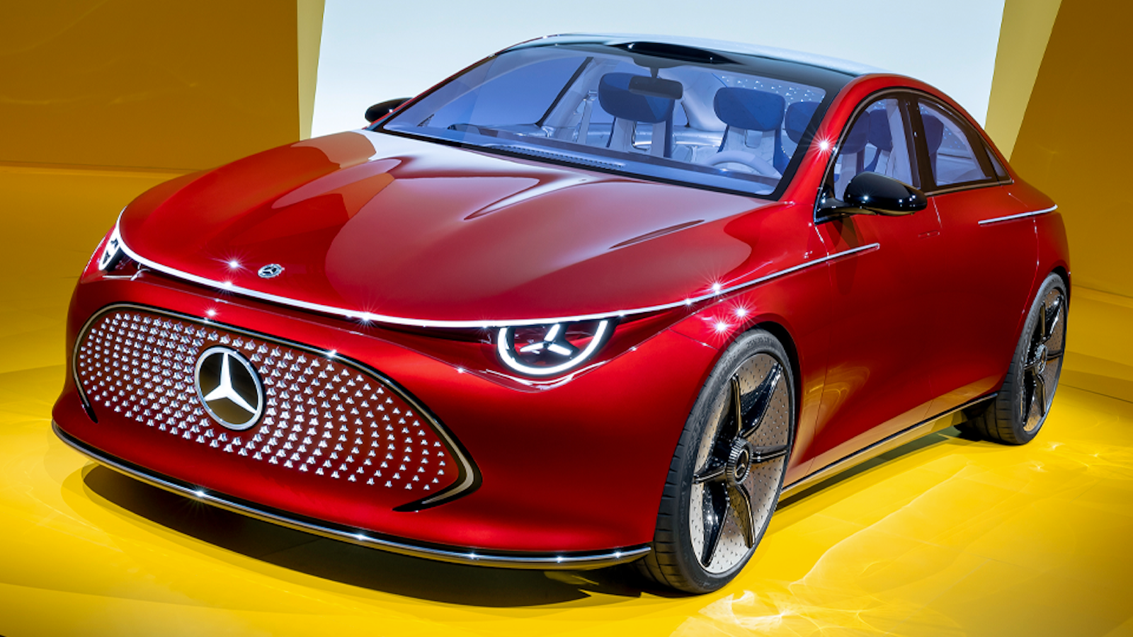 Red Mercedes CLA front view