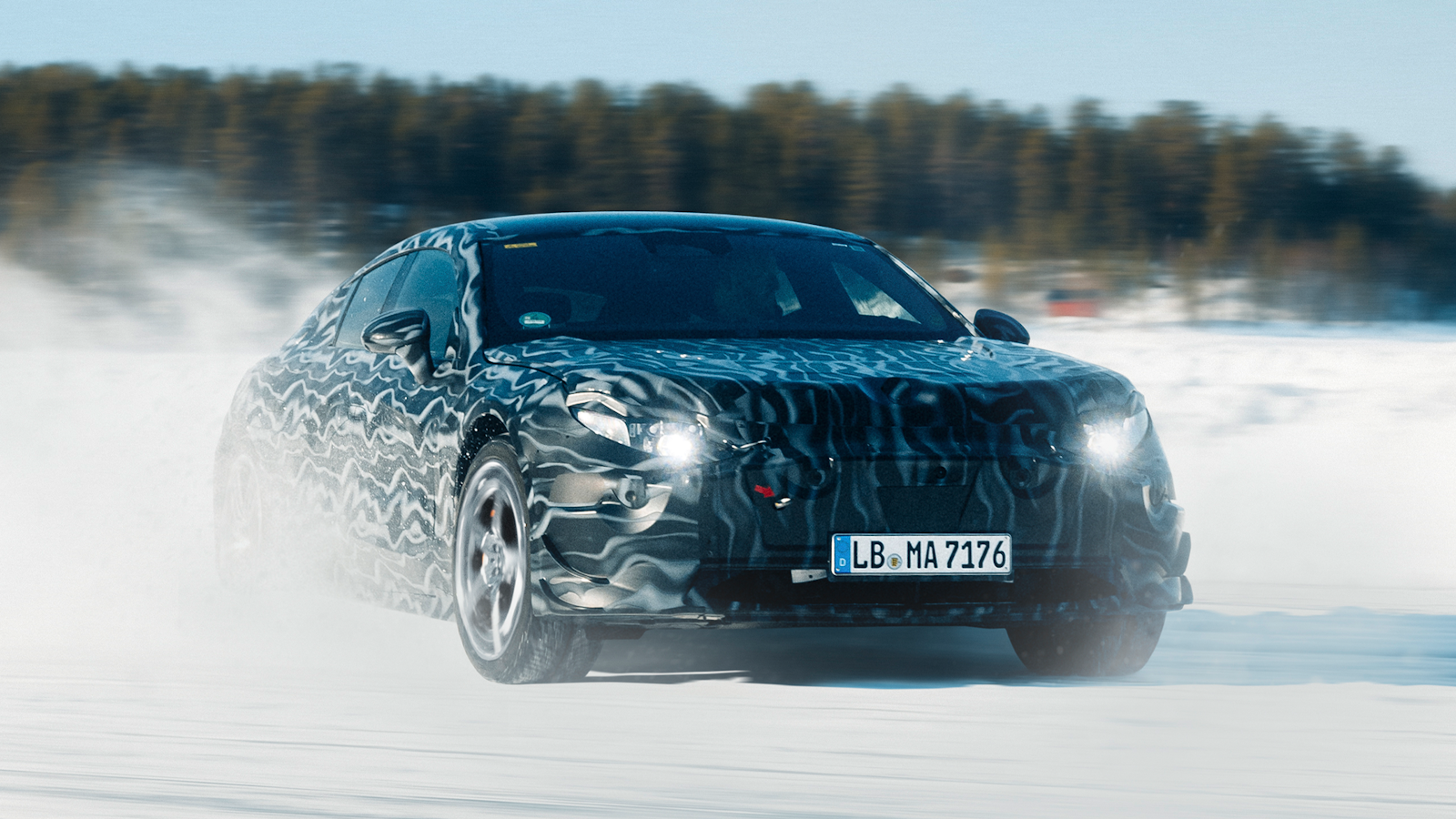 Mercedes AMG GT drifting in snow