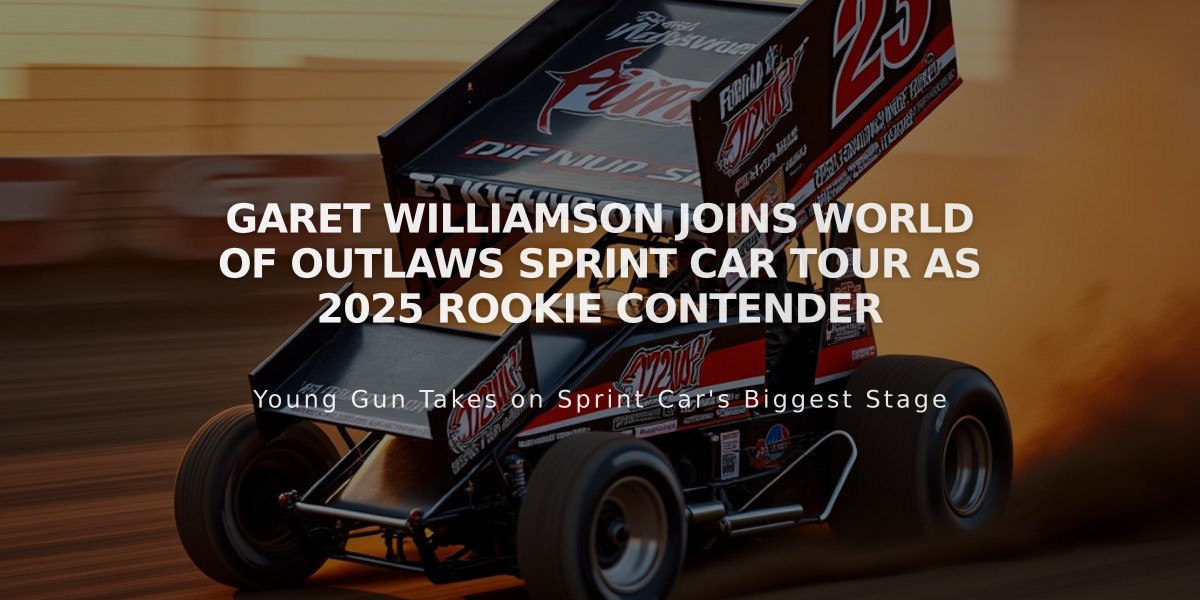 Garet Williamson Joins World of Outlaws Sprint Car Tour as 2025 Rookie Contender