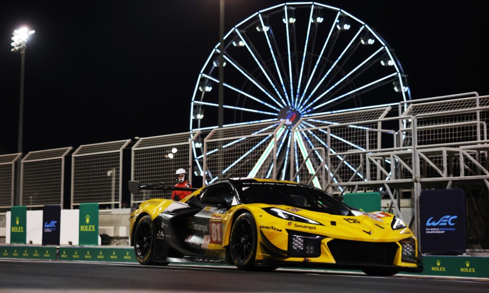 Yellow Corvette racing at Indianapolis