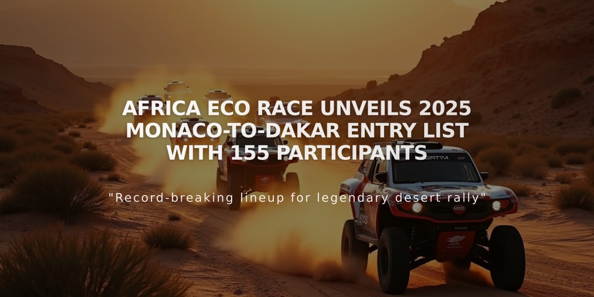 Africa Eco Race Unveils 2025 Monaco-to-Dakar Entry List with 155 Participants