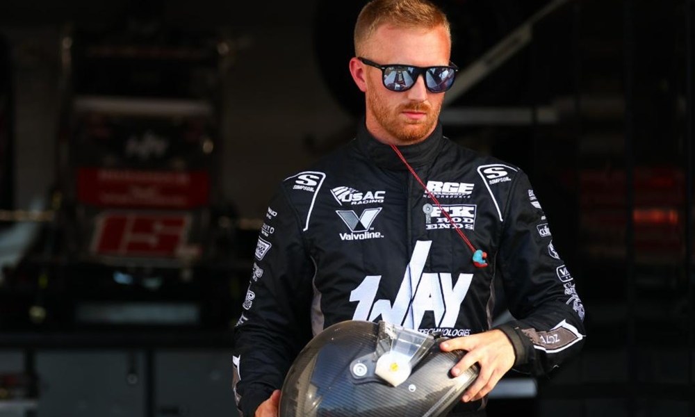 Racing driver in helmet