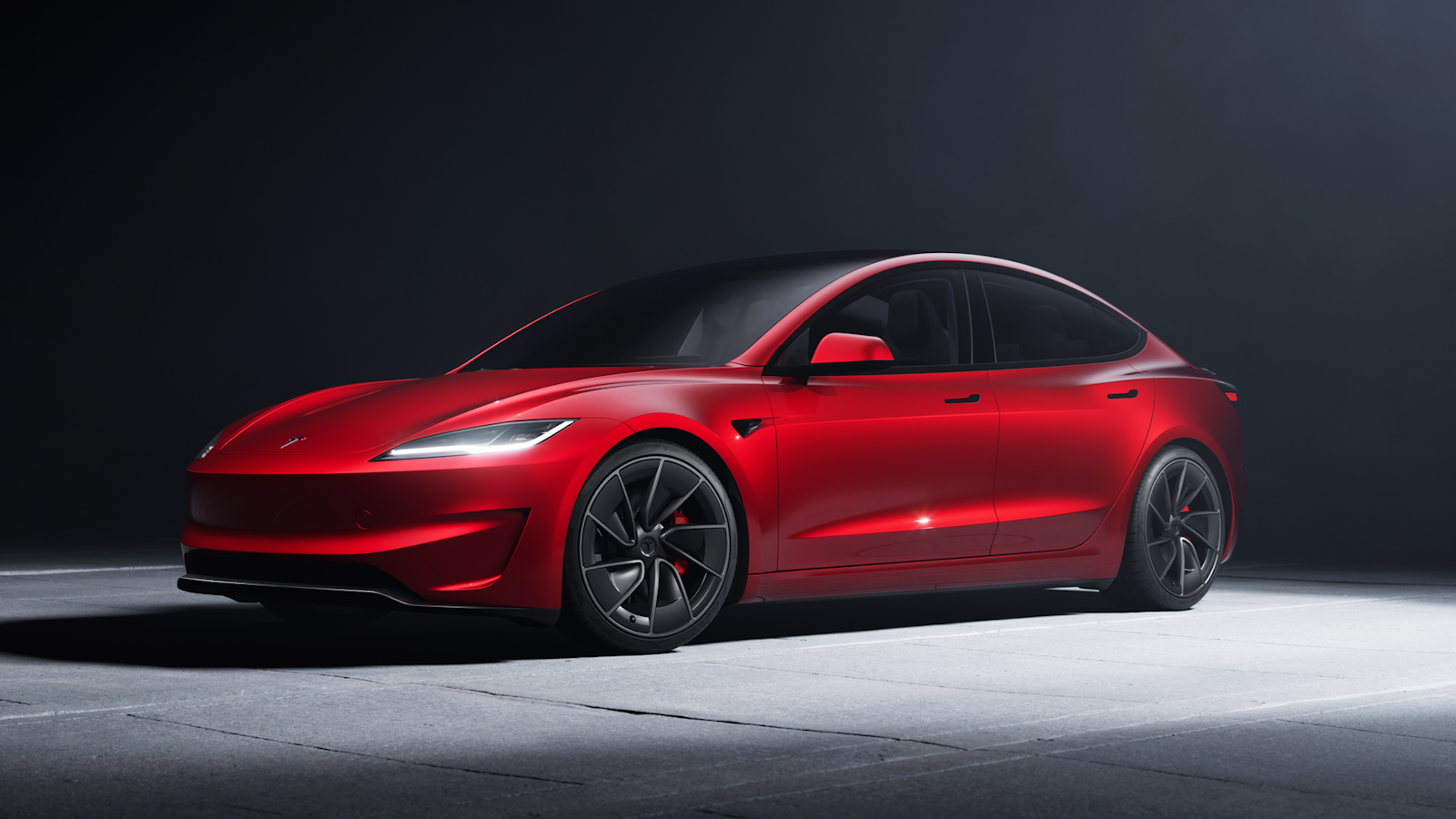 Red Tesla Model 3 front view