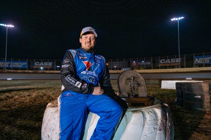 Brandon Sheppard celebrates dirt track victory