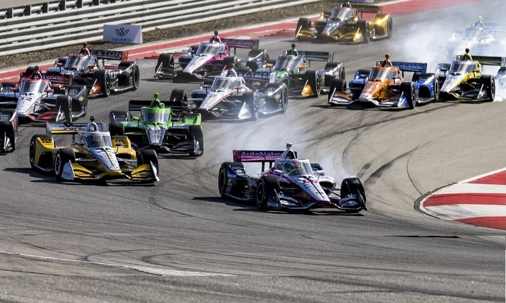 IndyCar racers line up before race