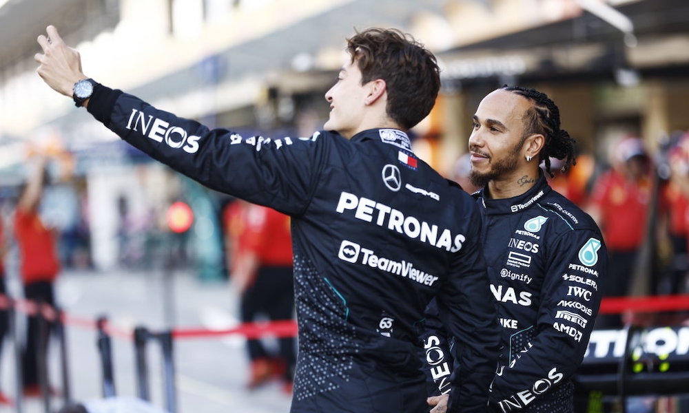 Hamilton and Russell Mercedes selfie