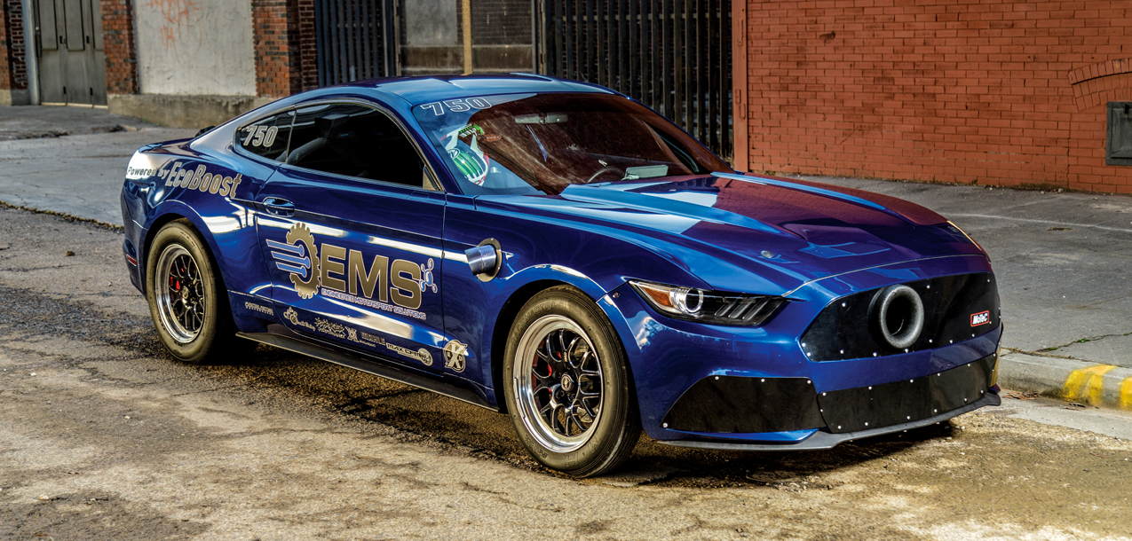 Blue Ford Mustang race car