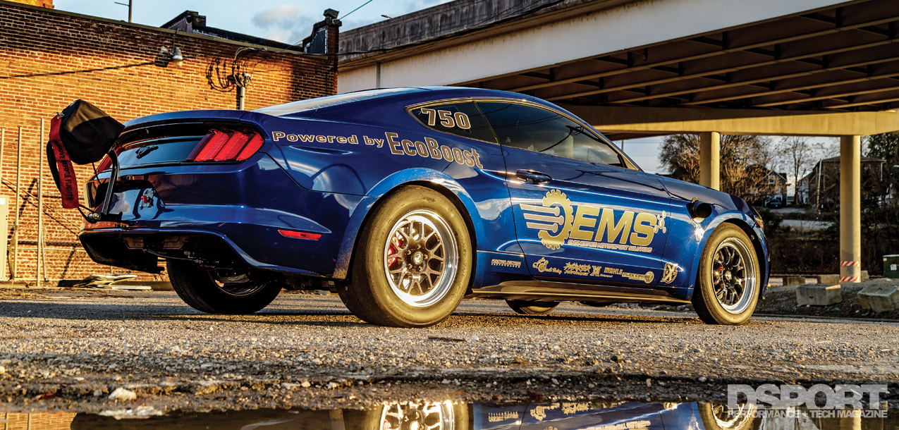 Blue Mustang rear quarter view