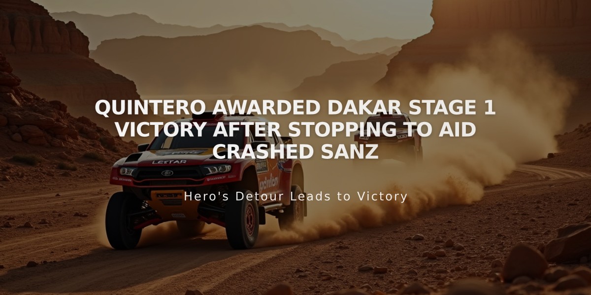 Quintero Awarded Dakar Stage 1 Victory After Stopping to Aid Crashed Sanz