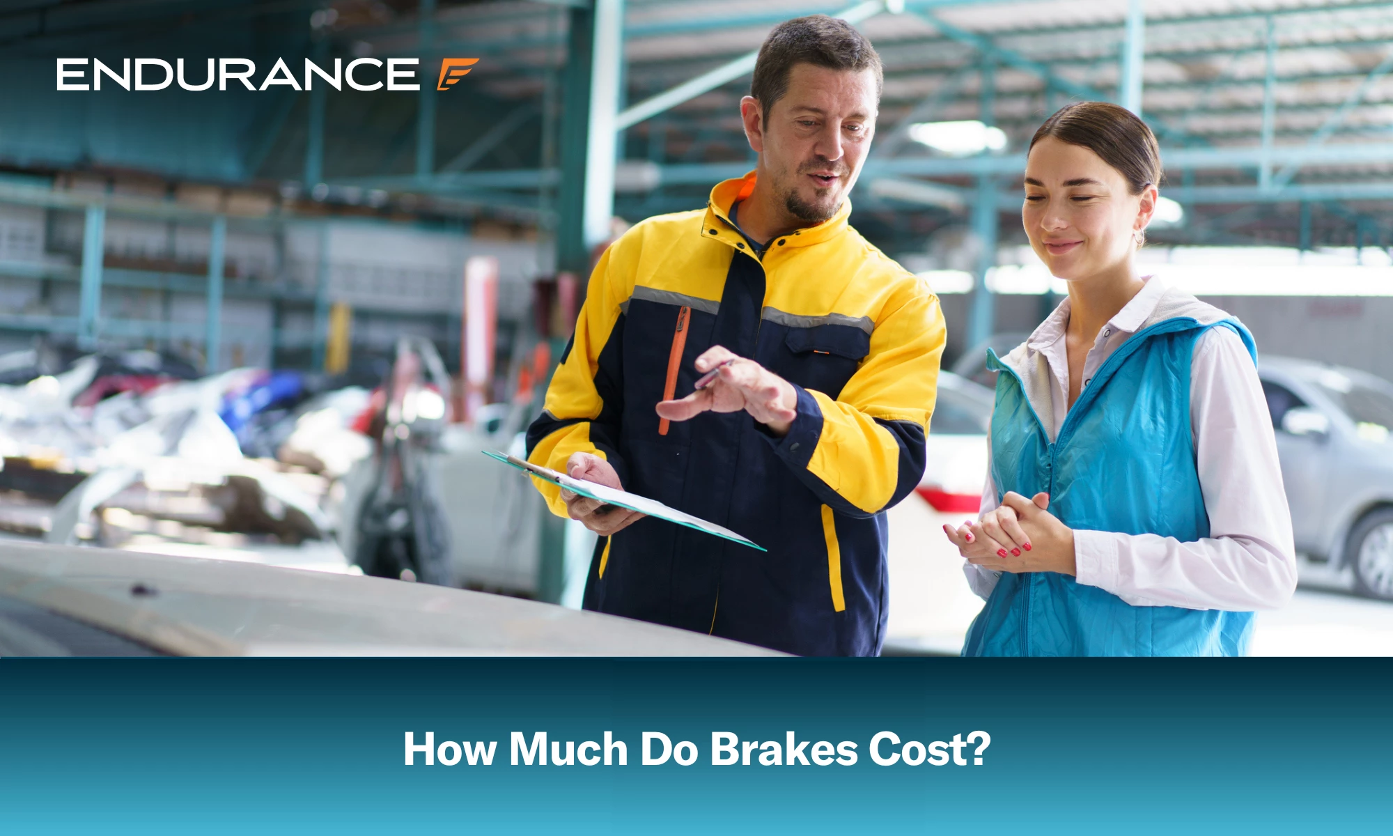 Mechanic discussing brake costs with customer